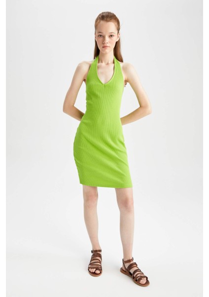 Coool Bodycon V Yaka Basic Kaşkorse Mini Elbise Y7479AZ22SM