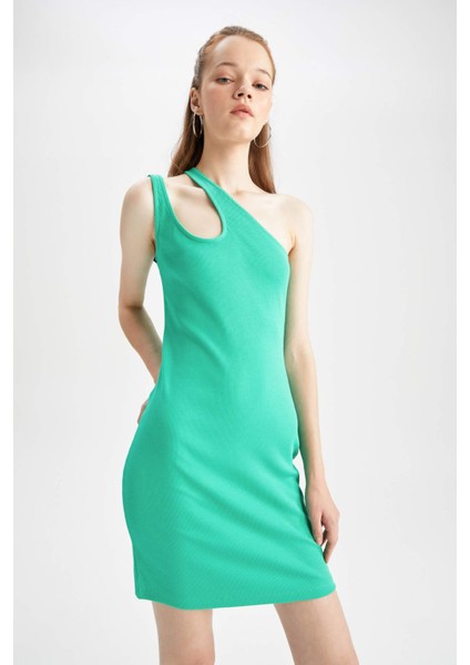 Coool Bodycon Basic Tek Omuzlu Kaşkorse Mini Elbise Y7766AZ22HS
