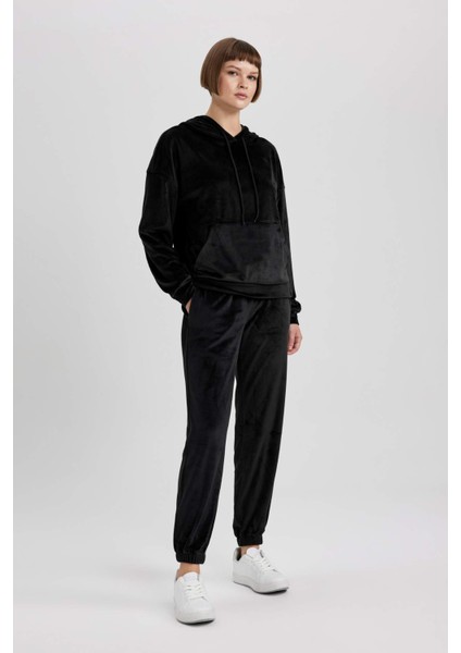 Beli Paçası Lastikli Cepli Basic Düz Kadife Jogger Eşofman Altı W1976AZ23WN