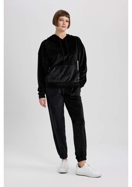 Beli Paçası Lastikli Cepli Basic Düz Kadife Jogger Eşofman Altı W1976AZ23WN fiyatları