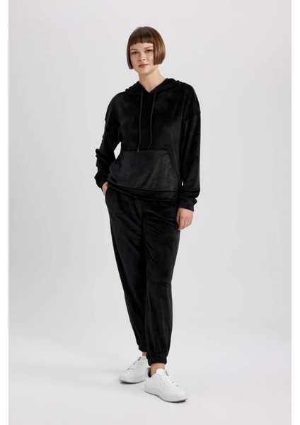 Beli Paçası Lastikli Cepli Basic Düz Kadife Jogger Eşofman Altı W1976AZ23WN modelleri