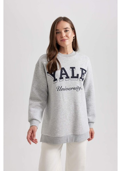 Regular Fit Bisiklet Yaka Baskılı İçi Yumuşak Tüylü Sweatshirt Tunik B5721AX23WN