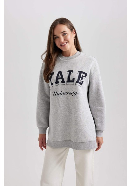 Regular Fit Bisiklet Yaka Baskılı İçi Yumuşak Tüylü Sweatshirt Tunik B5721AX23WN