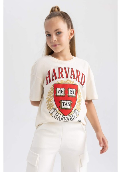 Kız Çocuk Harvard University Oversize Fit Bisiklet Yaka Kısa Kollu Tişört A5838A823AU