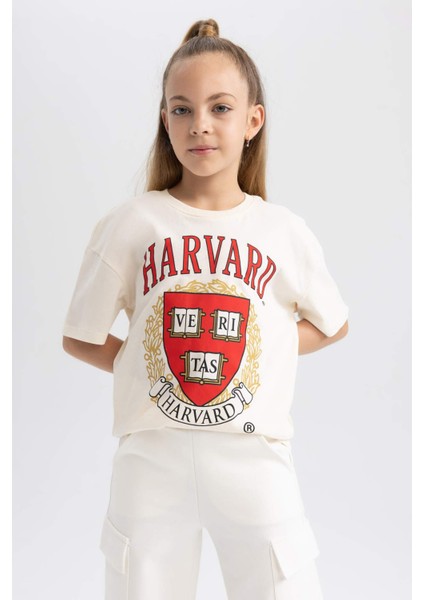 Kız Çocuk Harvard University Oversize Fit Bisiklet Yaka Kısa Kollu Tişört A5838A823AU