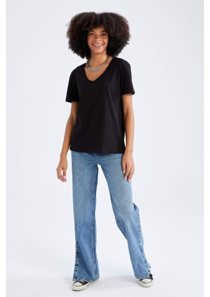 Regular Fit V Yaka Kısa Kollu %100 Pamuk Tişört M9545AZ22SP