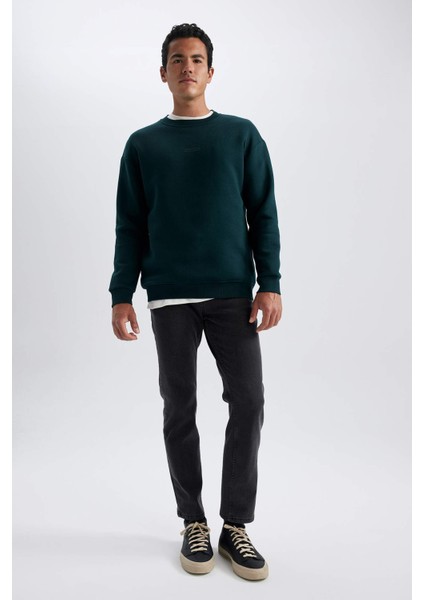Boxy Fit Bisiklet Yaka Baskılı Sweatshirt X8282AZ23AU