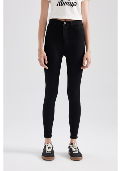 Jegging Yüksek Bel Dar Paça Cepli Bilek Boy Basic Düz Jean Pantolon A5819AX23AU