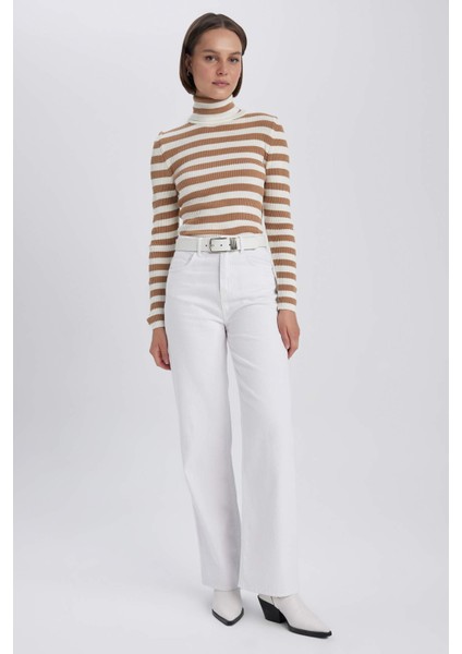 Slim Fit Çizgili Balıkçı Yaka Triko Kazak A2059AX23AU