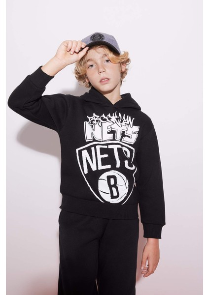 Erkek Çocuk NBA Brooklyn Nets Kapüşonlu Kalın Sweatshirt B4806A823WN