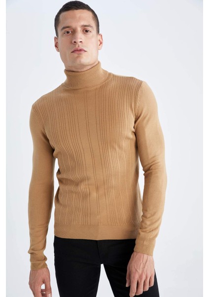 Slim Fit Dar Kesim Balıkçı Yaka Boğazlı Triko Kazak X7391AZ22AU
