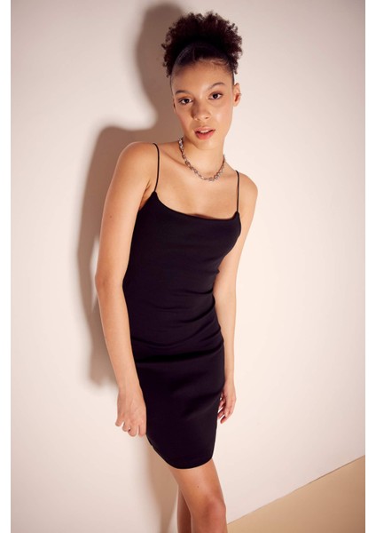 Bodycon Askılı Ribana Askılı Mini Elbise A4807AX23SM