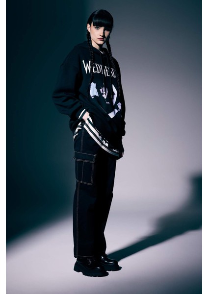 Coool Wednesday Oversize Geniş Kalıp Kapüşonlu Baskılı Kalın Sweatshirt A4638AX23SM