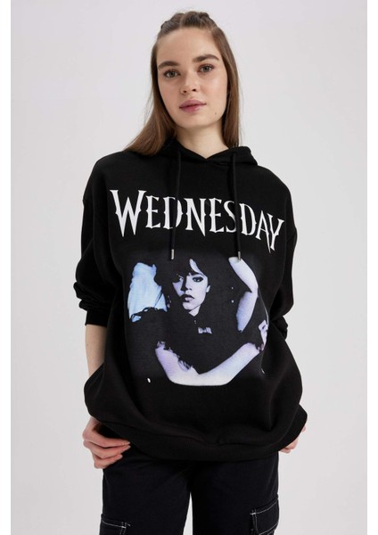 Coool Wednesday Oversize Geniş Kalıp Kapüşonlu Baskılı Kalın Sweatshirt A4638AX23SM