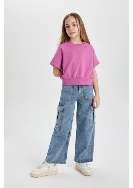 Kız Çocuk Kargo Fit Geniş Paça Jean Pantolon B4950A824SP