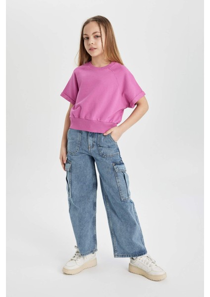 Kız Çocuk Kargo Fit Geniş Paça Jean Pantolon B4950A824SP modelleri