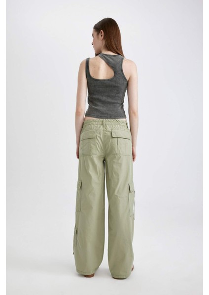 Gabardin Pantolon Wide Leg Geniş Bol Paça Kargo Cepli Beli Lastikli Düğmeli Standart Boy B7512AX24SP indirimleri