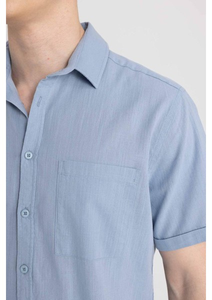 Slim Fit Dar Kesim Yazlık Basic Düz %100 Pamuk Kısa Kollu Gömlek R1706AZ24SM