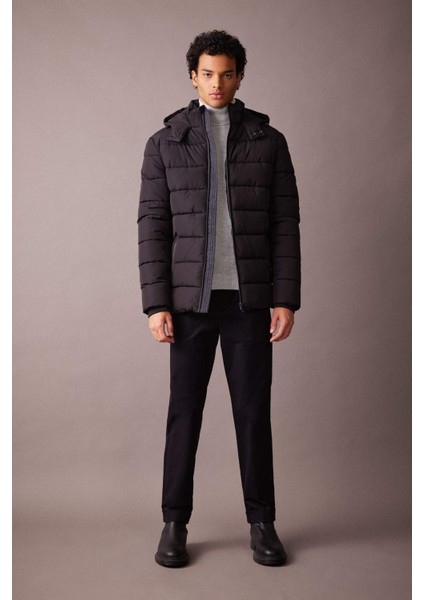 Rüzgar Geçirmez Şişme Mont Slim Fit Dar Kesim Kapüşonlu Suni Kürk Astarlı Fermuarlı R0216AZ23AU fiyatları