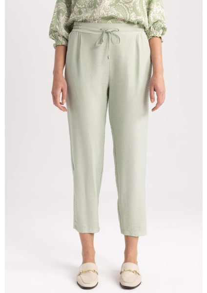 Jogger Cepli Düz Paça Yüksek Bel Keten Görünümlü Pantolon R0433AZ23SP