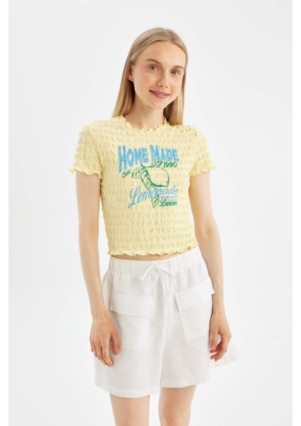 Fitted Bisiklet Yaka Baskılı Kısa Kollu Tişört D2616AX24SM fırsatları