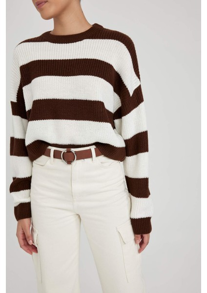 Coool Oversize Fit Çizgili Bisiklet Yaka Kazak X4931AZ23WN
