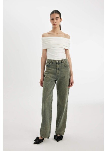 Slim Fit Dar Kesim Omuzu Açık Ribana Kısa Kollu Tişört D2906AX24SM