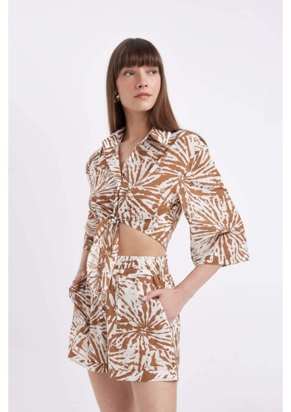 Crop Desenli Vual Yarım Kollu Bluz D2973AX24SM fırsatları