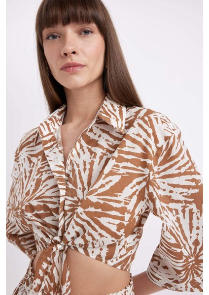 Crop Desenli Vual Yarım Kollu Bluz D2973AX24SM indirimleri