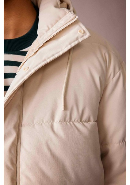 Slim Fit Dar Kesim Astarlı Kapüşonlu Fermuarlı Çift Cepli Kışlık Şişme Mont A3489AX23WN fırsatları