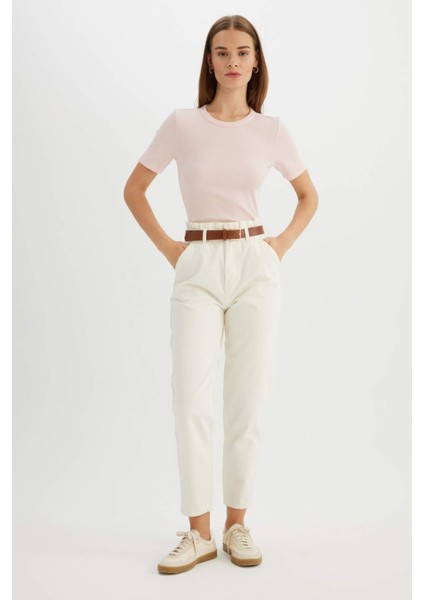 Slim Fit Dar Kesim Bisiklet Yaka Fitilli Kaşkorse Basic Düz Kısa Kollu Tişört C0097AX24SM