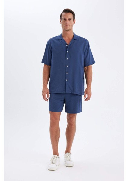 Relax Fit Yazlık Polo Yaka Basic Düz Kısa Kollu Gömlek C8157AX24SM