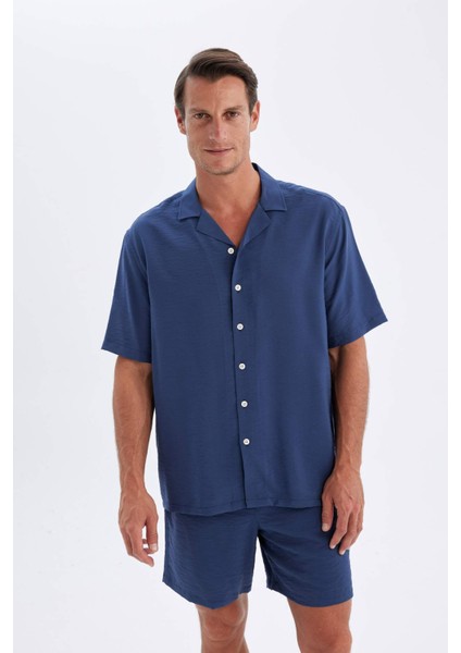 Relax Fit Yazlık Polo Yaka Basic Düz Kısa Kollu Gömlek C8157AX24SM
