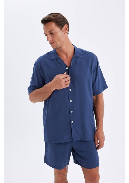 Relax Fit Yazlık Polo Yaka Basic Düz Kısa Kollu Gömlek C8157AX24SM