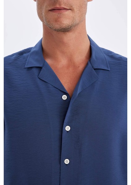 Relax Fit Yazlık Polo Yaka Basic Düz Kısa Kollu Gömlek C8157AX24SM