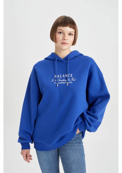 Oversize Fit Kapüşonlu Kalın Sweatshirt B4062AX23AU