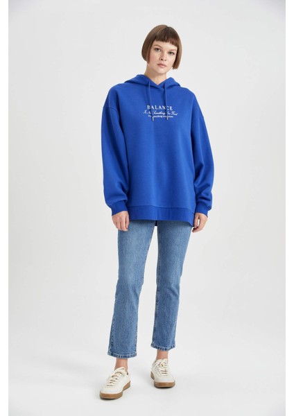Oversize Fit Kapüşonlu Kalın Sweatshirt B4062AX23AU