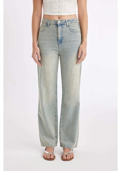 90's Wide Leg Yüksek Bel Uzun Jean Yıkamalı Pantolon D2961AX24HS
