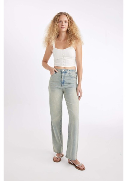90's Wide Leg Yüksek Bel Uzun Jean Yıkamalı Pantolon D2961AX24HS