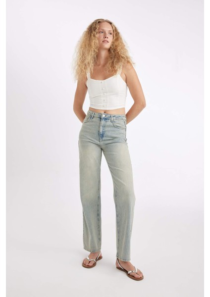 90's Wide Leg Yüksek Bel Uzun Jean Yıkamalı Pantolon D2961AX24HS