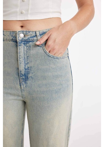 90's Wide Leg Yüksek Bel Uzun Jean Yıkamalı Pantolon D2961AX24HS