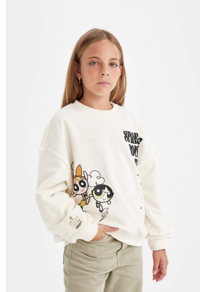 Kız Çocuk PowerPuff Girls Oversize Geniş Kalıp Bisiklet Yaka Sweatshirt C9514A824AU