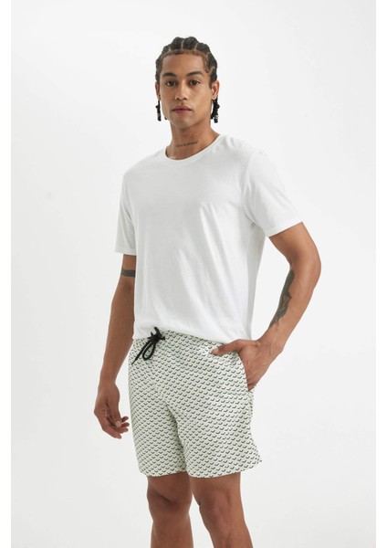 Regular Fit File Astarlı Kısa Boy Desenli Deniz Şortu B7546AX24HS