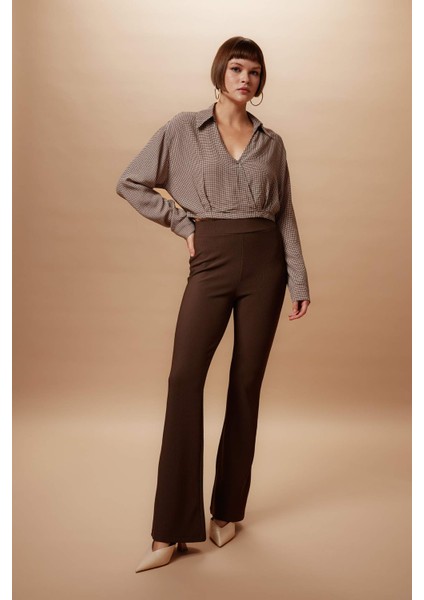 Yüksek Bel Basic Düz İspanyol Paça Uzun Tayt