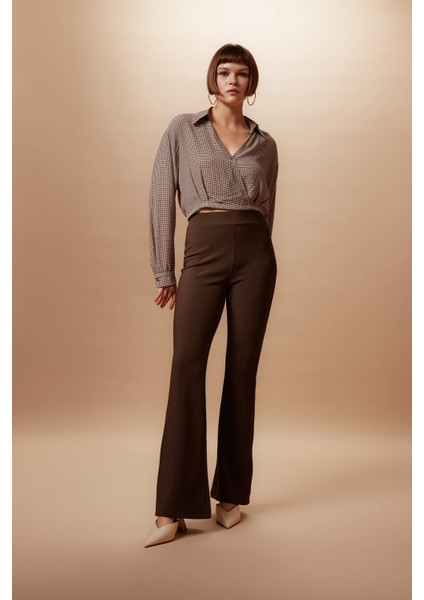 Yüksek Bel Basic Düz İspanyol Paça Uzun Tayt fiyatları