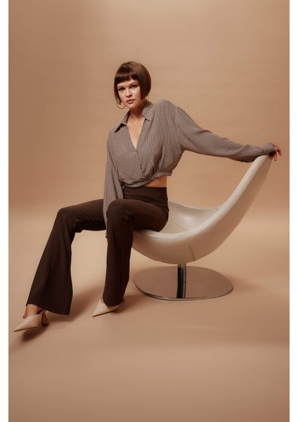 Yüksek Bel Basic Düz İspanyol Paça Uzun Tayt modelleri