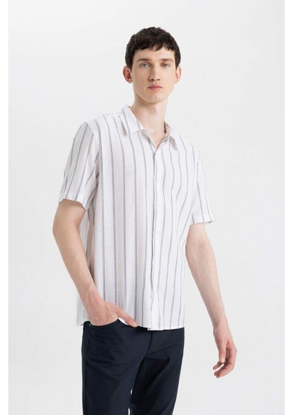 Regular Fit Yazlık Polo Yaka Pamuklu Çizgili Kısa Kollu Gömlek Z7344AZ24SM