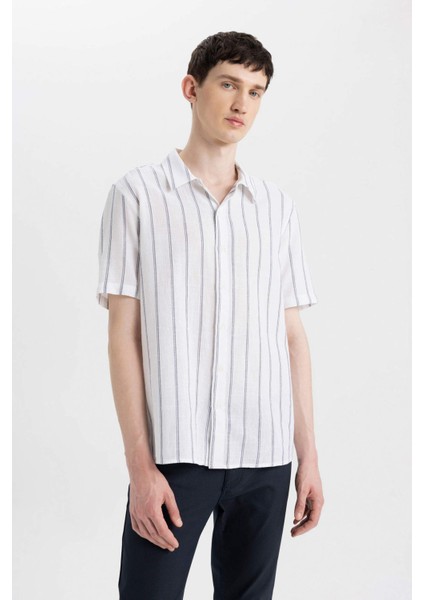 Regular Fit Yazlık Polo Yaka Pamuklu Çizgili Kısa Kollu Gömlek Z7344AZ24SM
