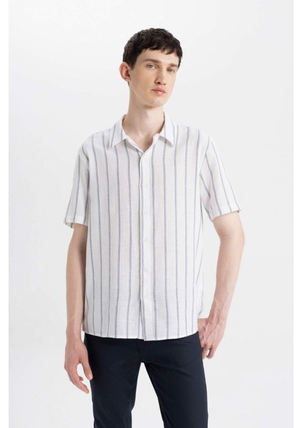 Regular Fit Yazlık Polo Yaka Pamuklu Çizgili Kısa Kollu Gömlek Z7344AZ24SM