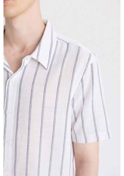 Regular Fit Yazlık Polo Yaka Pamuklu Çizgili Kısa Kollu Gömlek Z7344AZ24SM
